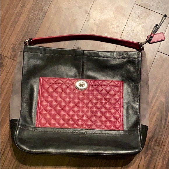 Women’s Genuine Leather Coach Handbag - Black/Red - Picture 2 of 9